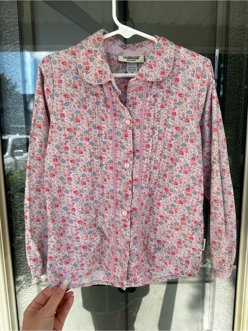 OshKosh B'gosh Pink Floral Pintuck Button-Down Shirt